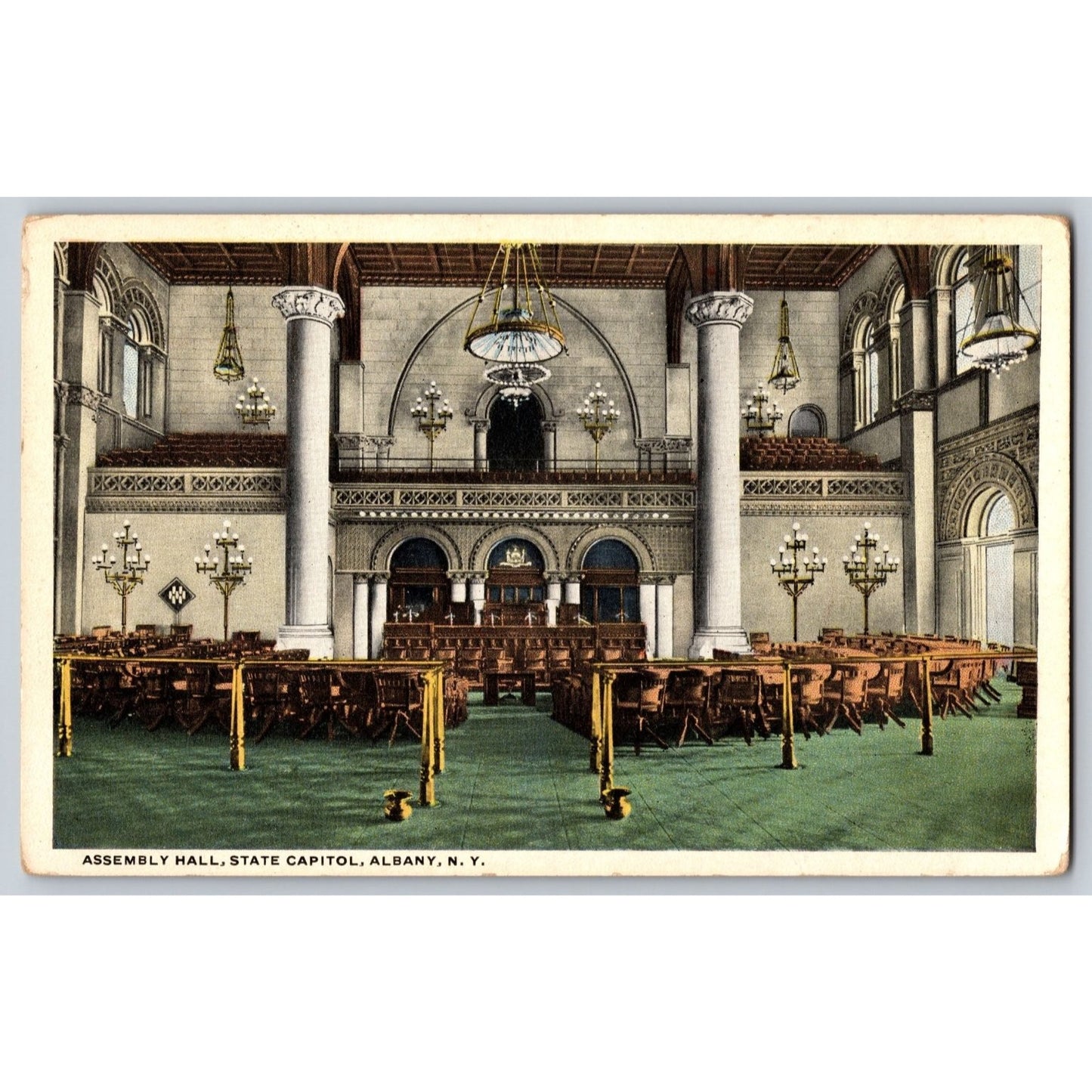 Albany NY New York State Capitol Interior Assembly Hall White Border Postcard