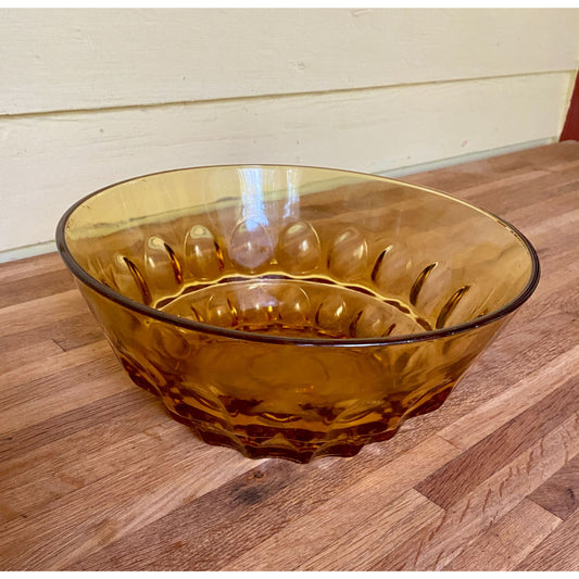 Hazel Atlas Thumbprint Amber Glass Serving Bowl Vintage Home Décor Or Dining Accent