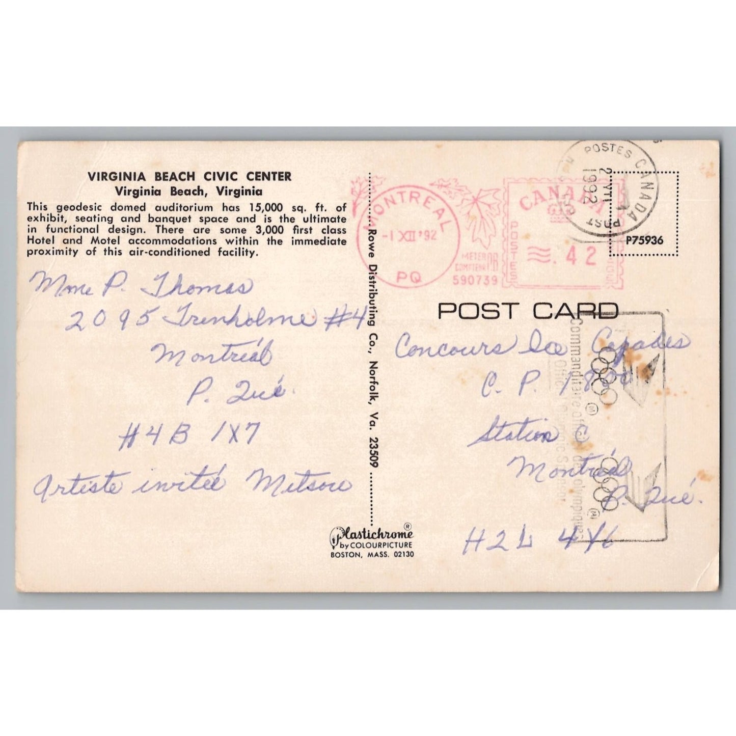 Virginia Beach VA Virginia Civic Center Dome Chrome Postcard Plastichrome