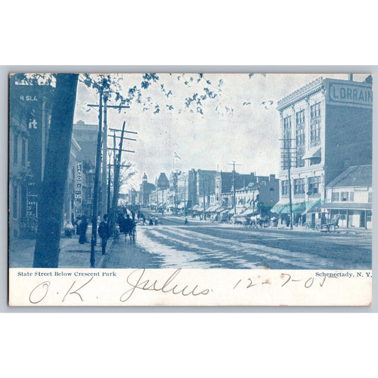 Schenectady NY State Street Below Crescent Park 1905 Undivided Back Postcard