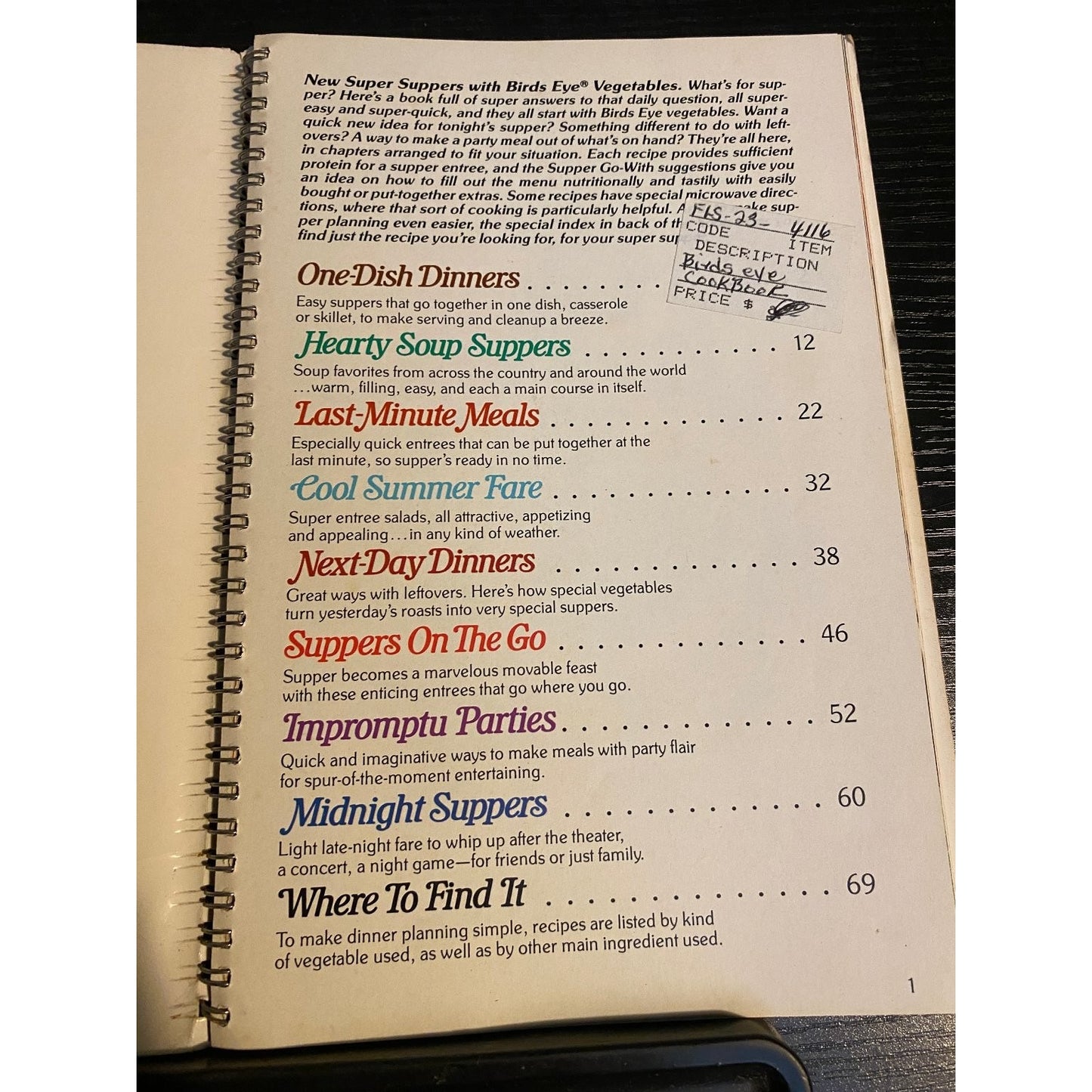 New Birds Eye Cookbook Booklet 1982 Spiral Binding General Foods Super Suppers
