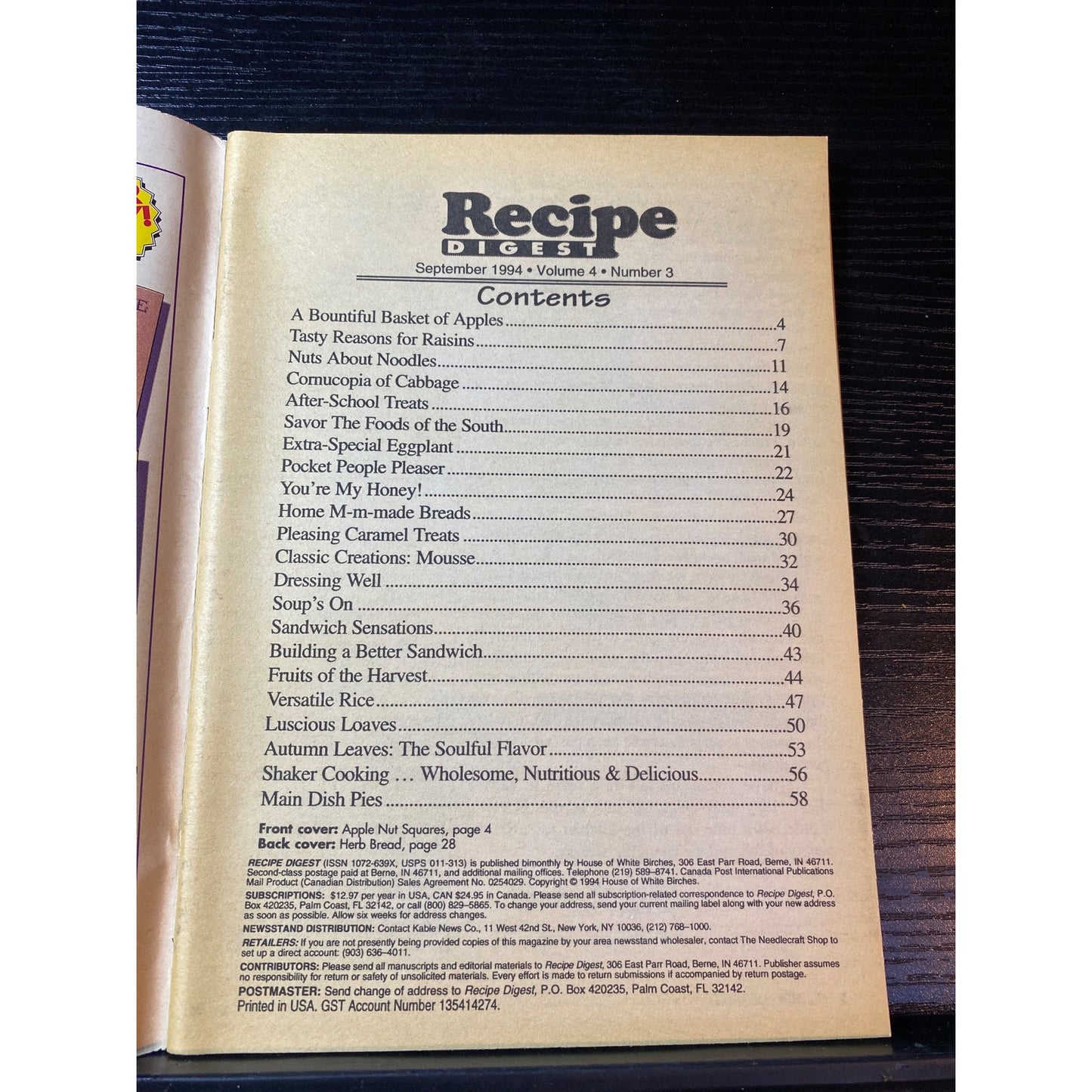 Recipe Digest Magazine Sep 1994 Volume 4 No.3 Apple Nut Squares