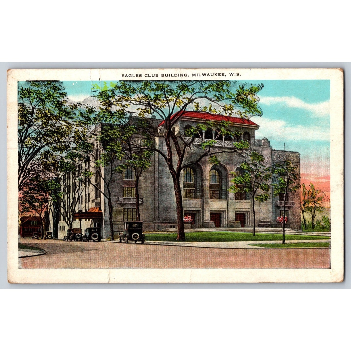 Milwaukee WI Wisconsin Eagles Club Building 1933 White Border Postcard Used