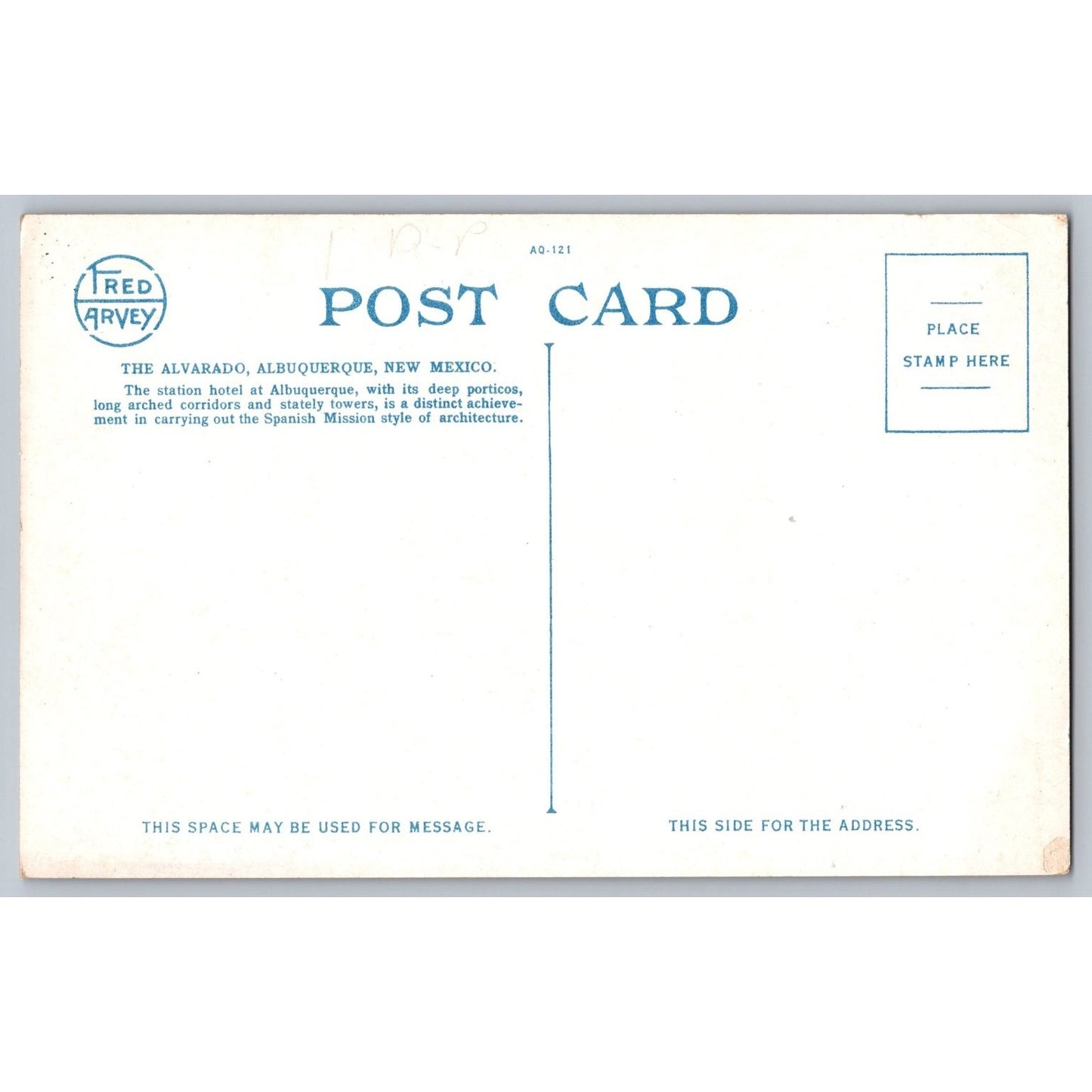 Albuquerque NM New Mexico The Alvarado Hotel 1920s White Border Postcard