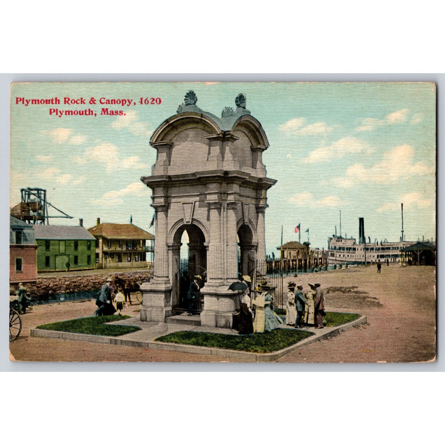 Plymouth MA Massachusetts Rock & Canopy Divided Back Postcard Unused Tichnor