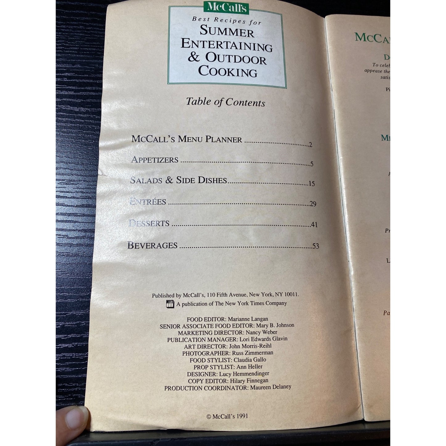 McCalls 1991 Summer Entertaining & Outdoor Cooking Cookbook Booklet