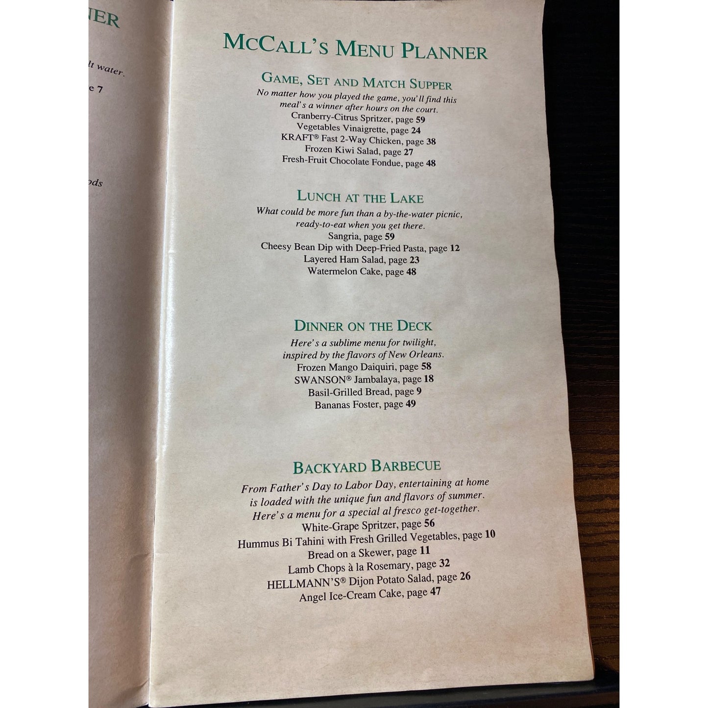 McCalls 1991 Summer Entertaining & Outdoor Cooking Cookbook Booklet