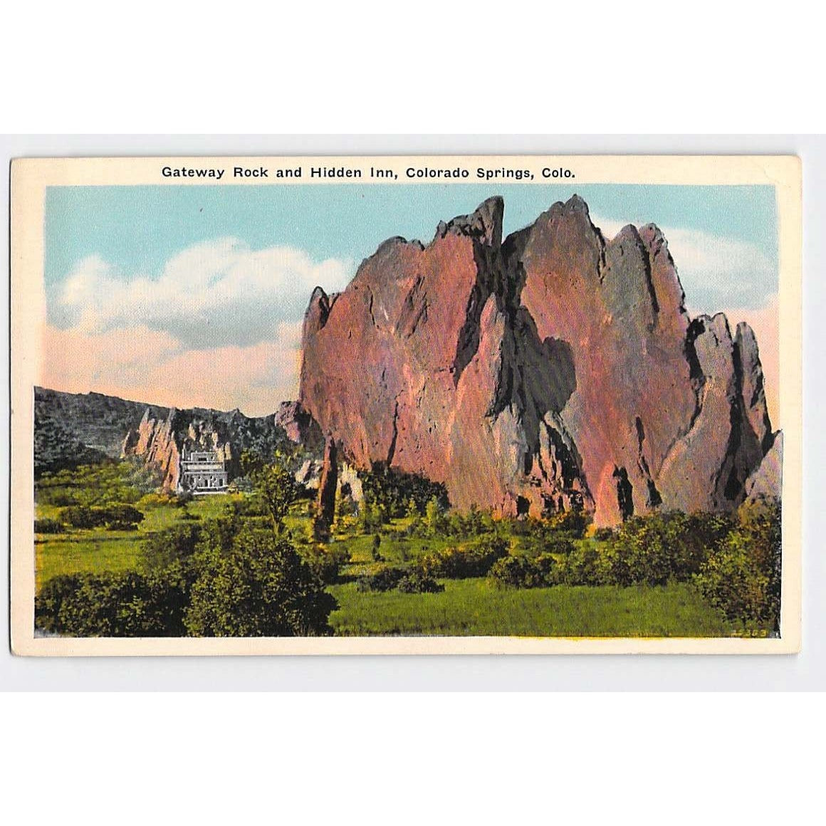 Colorado Springs CO Colorado Gateway Rock & Hidden Inn White Border Postcard