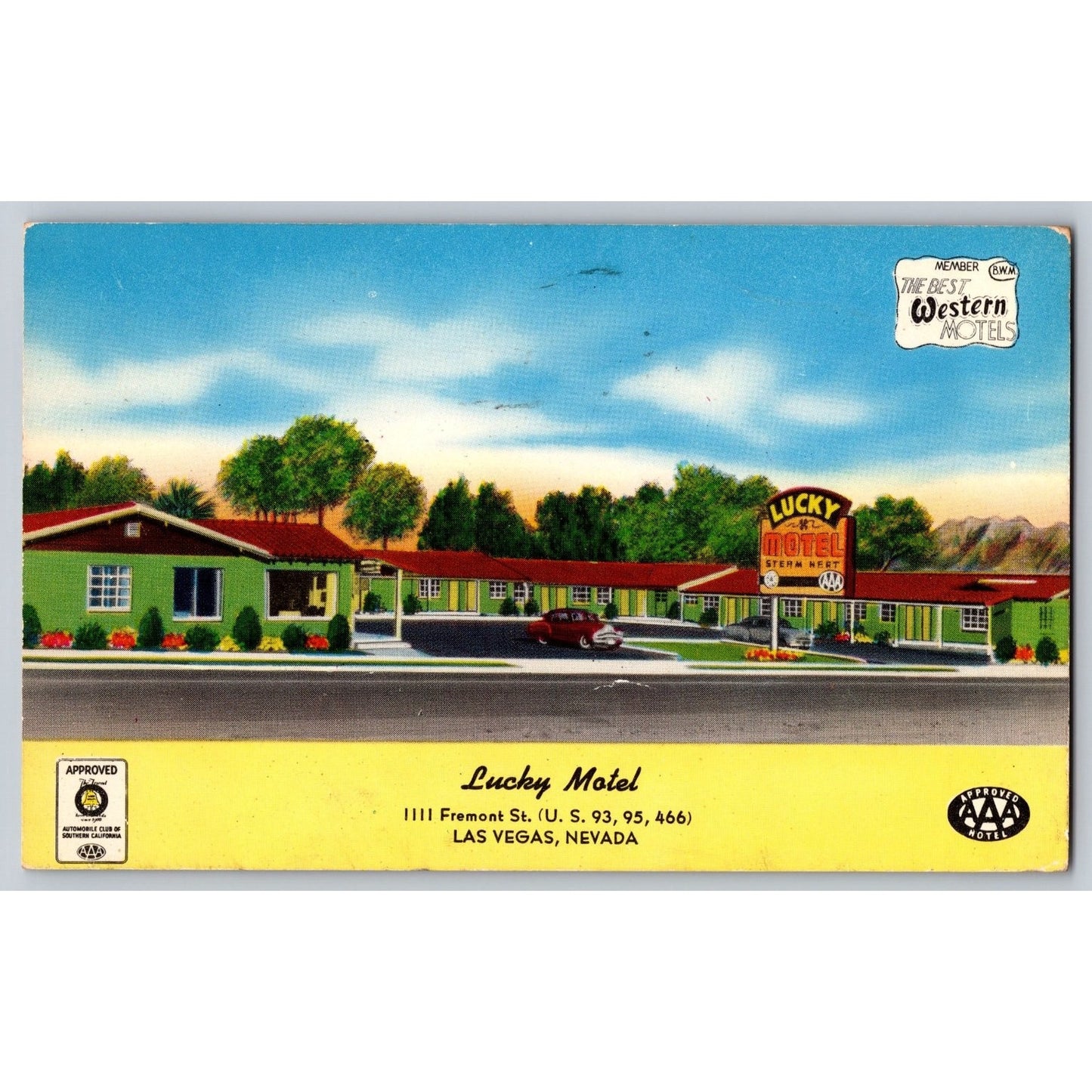 Las Vegas NV Nevada Lucky Motel 1953 Chrome Postcard Used AAA Approved