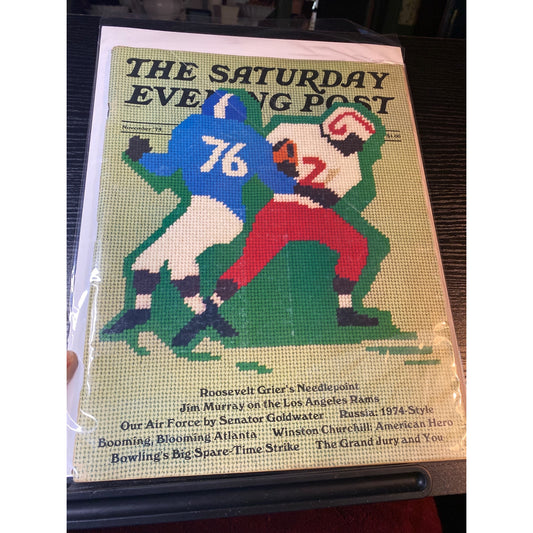 The Saturday Evening Post Nov 1974 Needlepoint Cover Featuring Football Scene Vintage Magazine