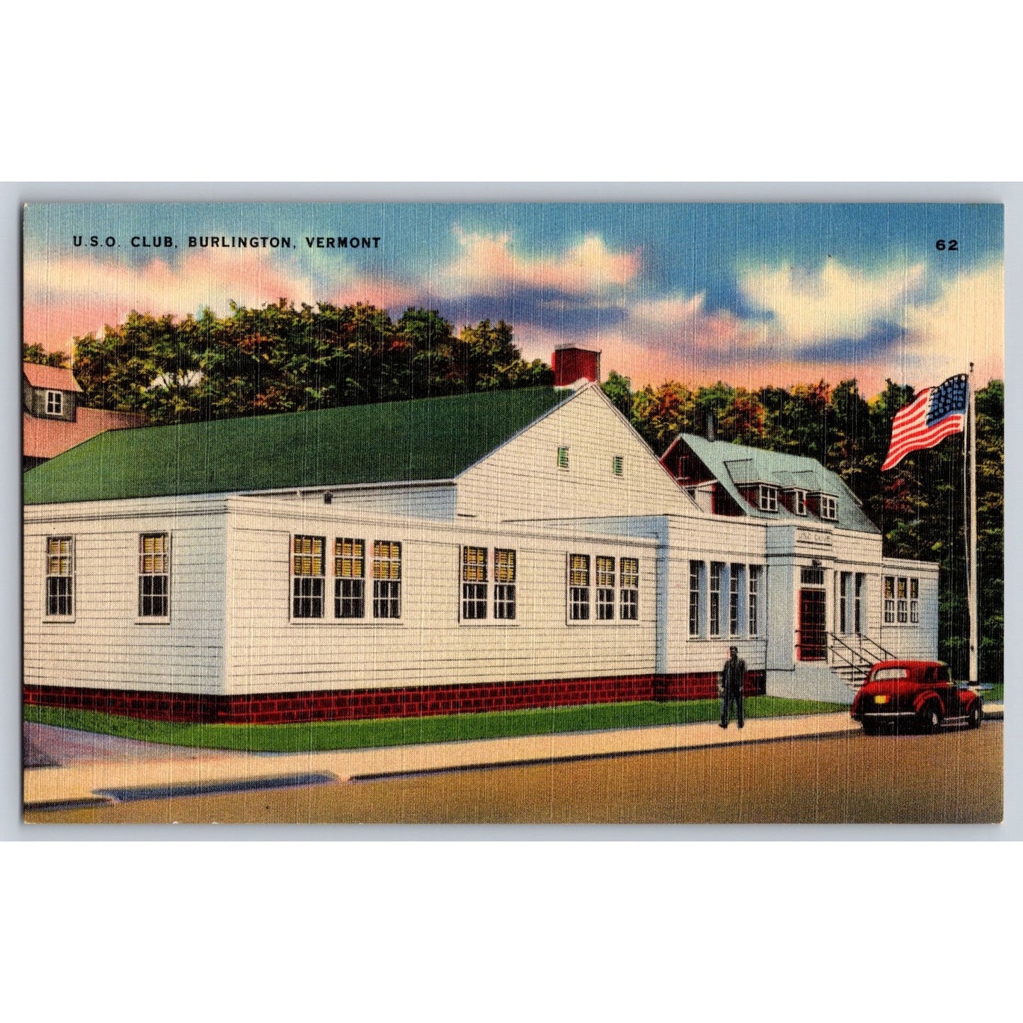 Burlington VT Vermont USO Club 1940s Linen Postcard Unused