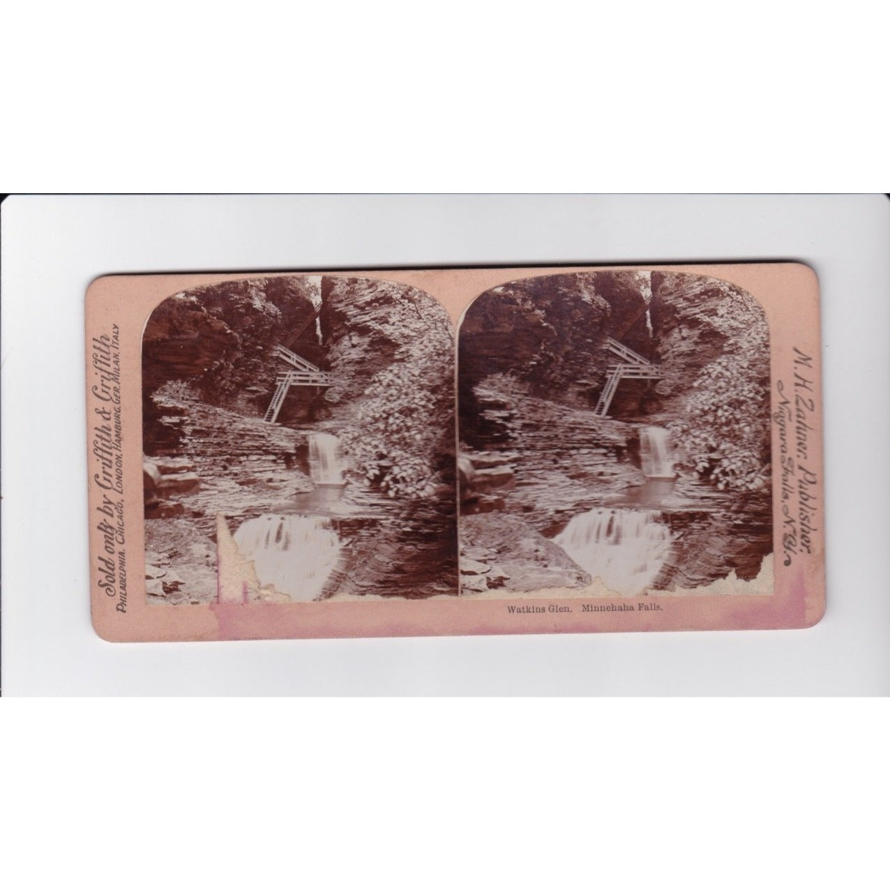 Watkins Glen Minnehaha Falls NY Stereoview Griffith & Griffith 1900s
