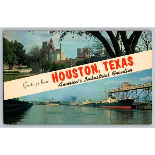 Houston TX Texas Greetings From American's Industrial Frontier Chrome Postcard