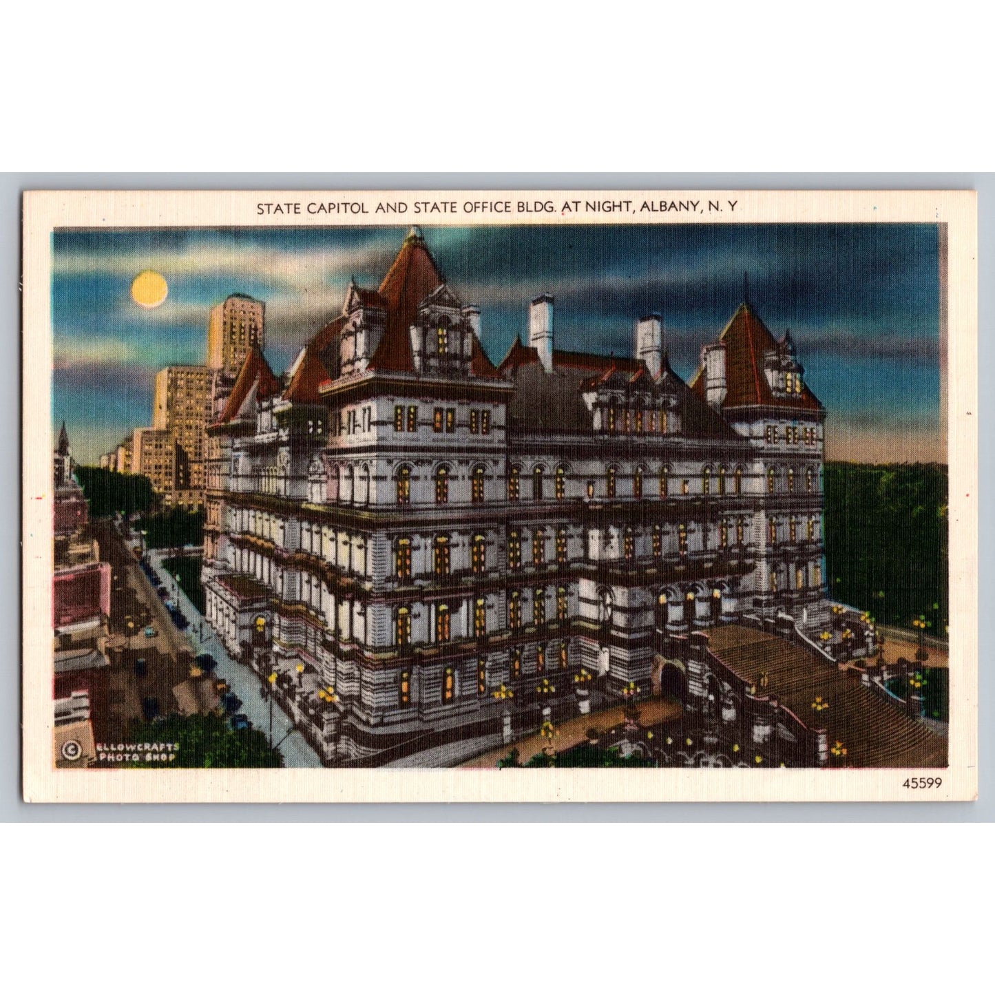 Albany NY New York State Capitol Office Building at Night Postcard Metrocraft