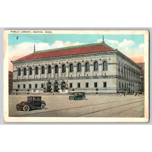 Boston MA Massachusetts Public Library 1920s Divided Back Postcard Used