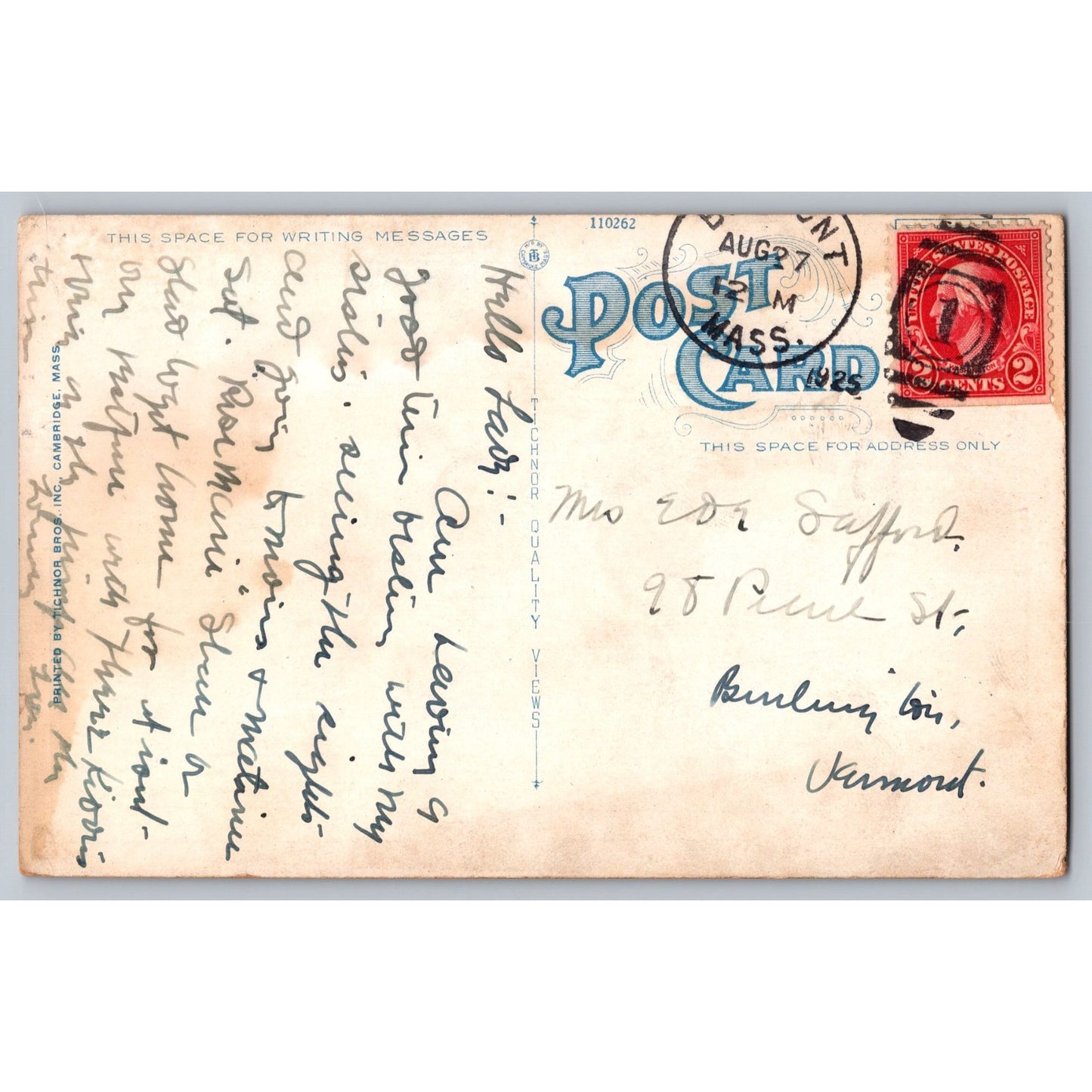 Boston MA Massachusetts Public Library 1920s Divided Back Postcard Used