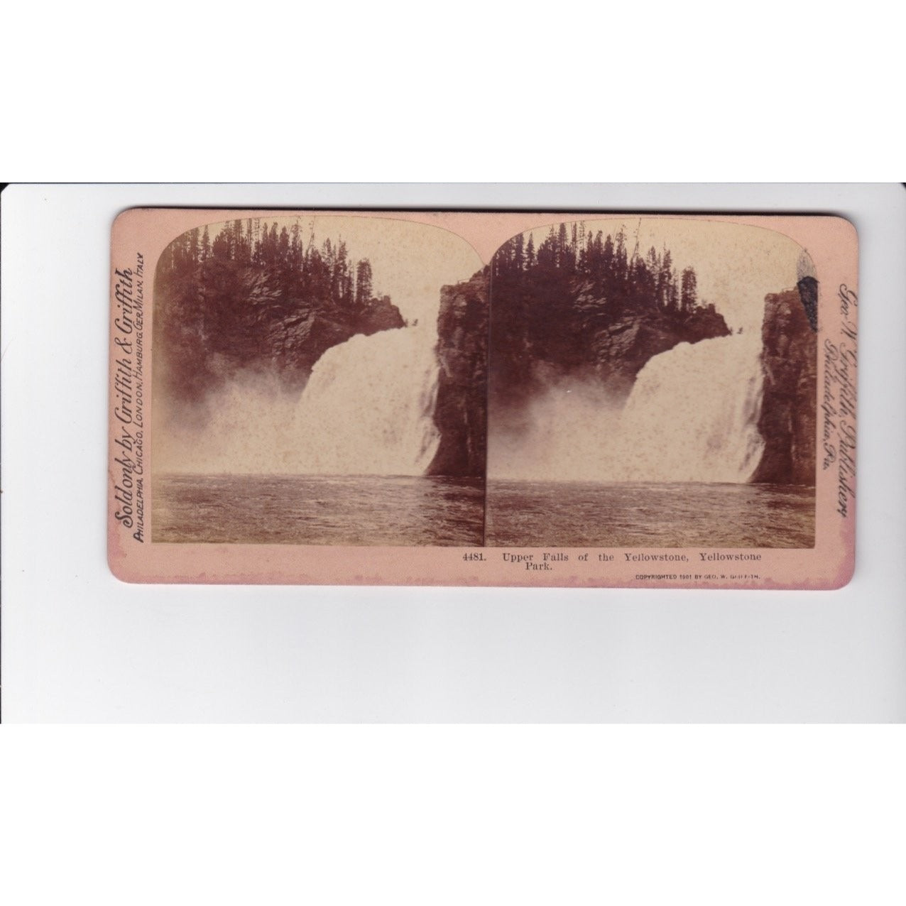 Upper Falls of the Yellowstone National Park WY Stereoview Griffith 1901
