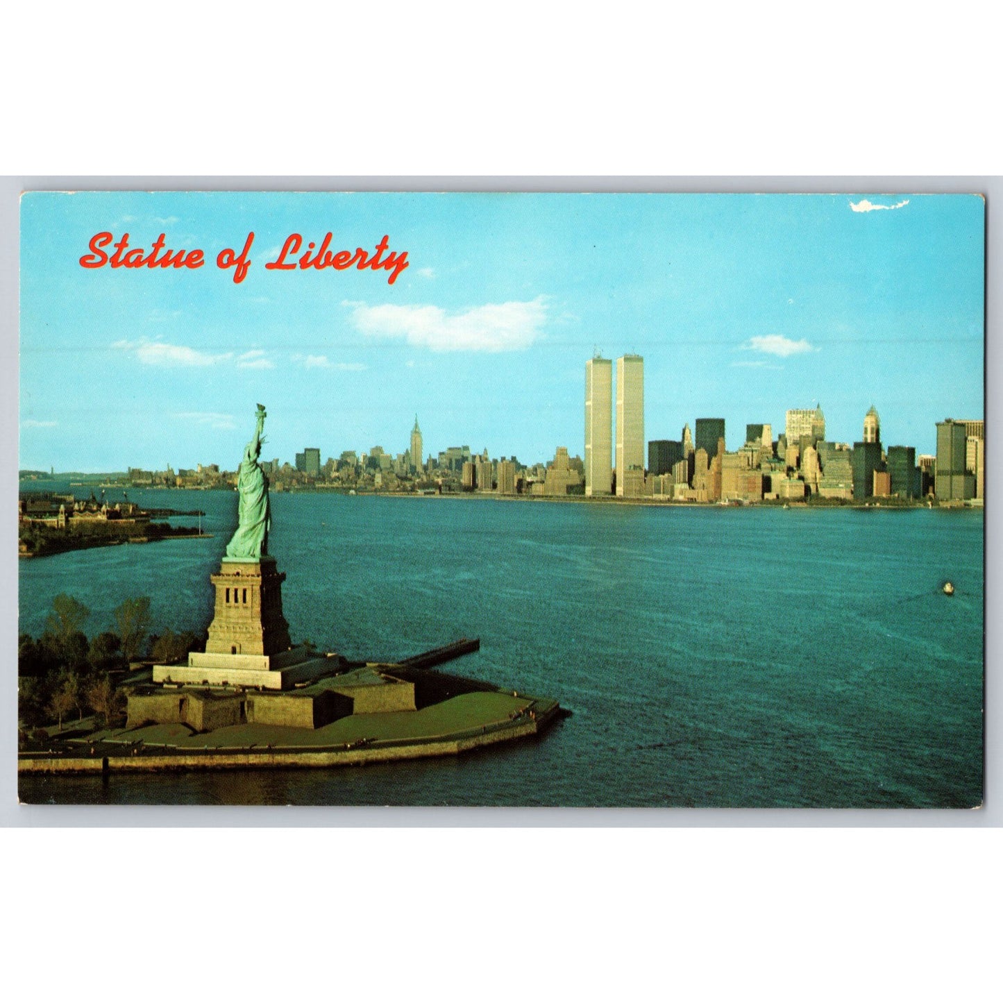 New York City NY Statue Of Liberty Skyline Twin Towers 1973 Chrome Postcard