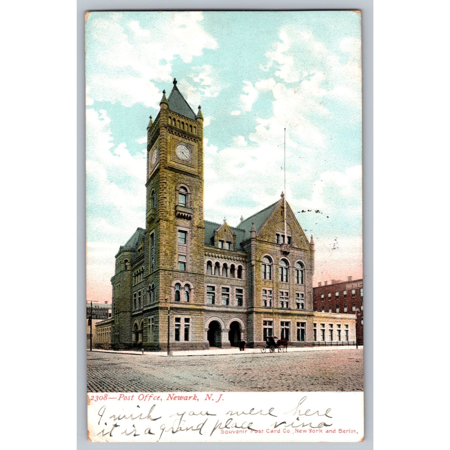 Newark NJ New Jersey Post Office 1905 Undivided Back Postcard Used