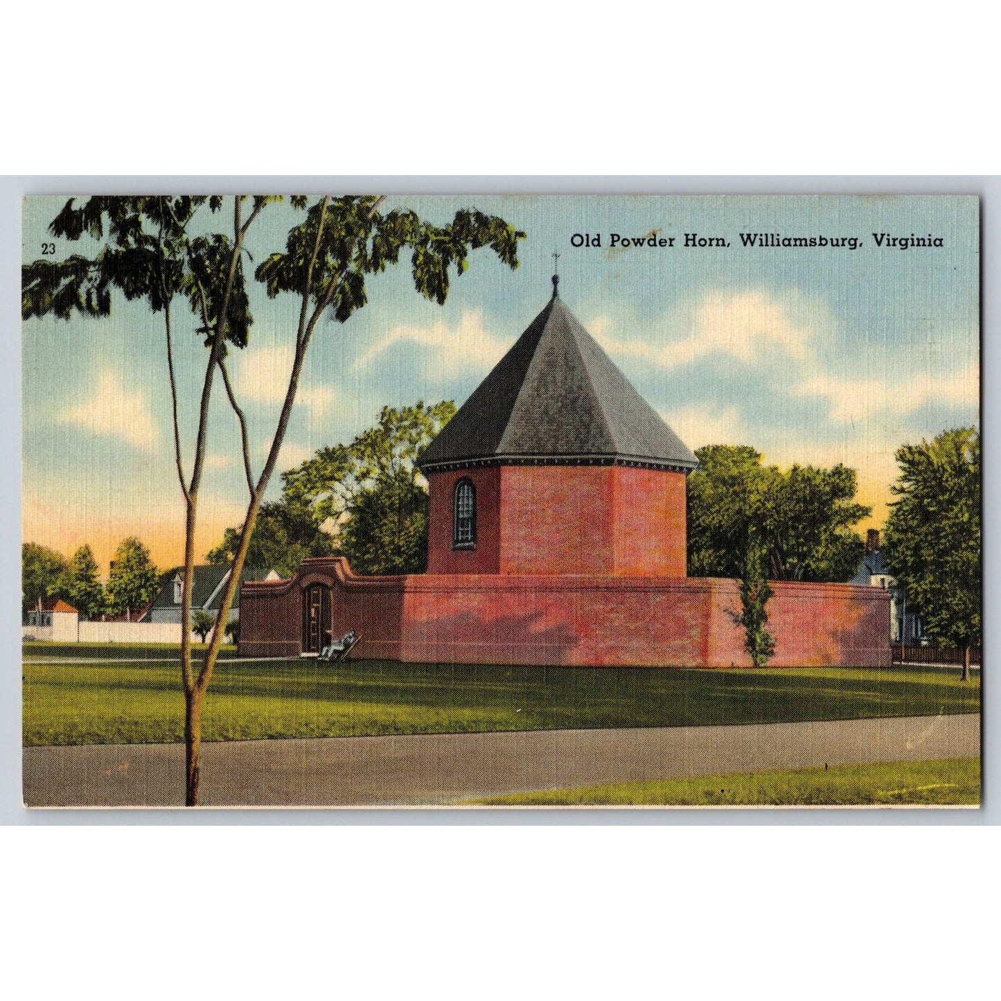 Williamsburg VA Virginia Old Powder Horn Linen Postcard  Unused Tichnor Bros
