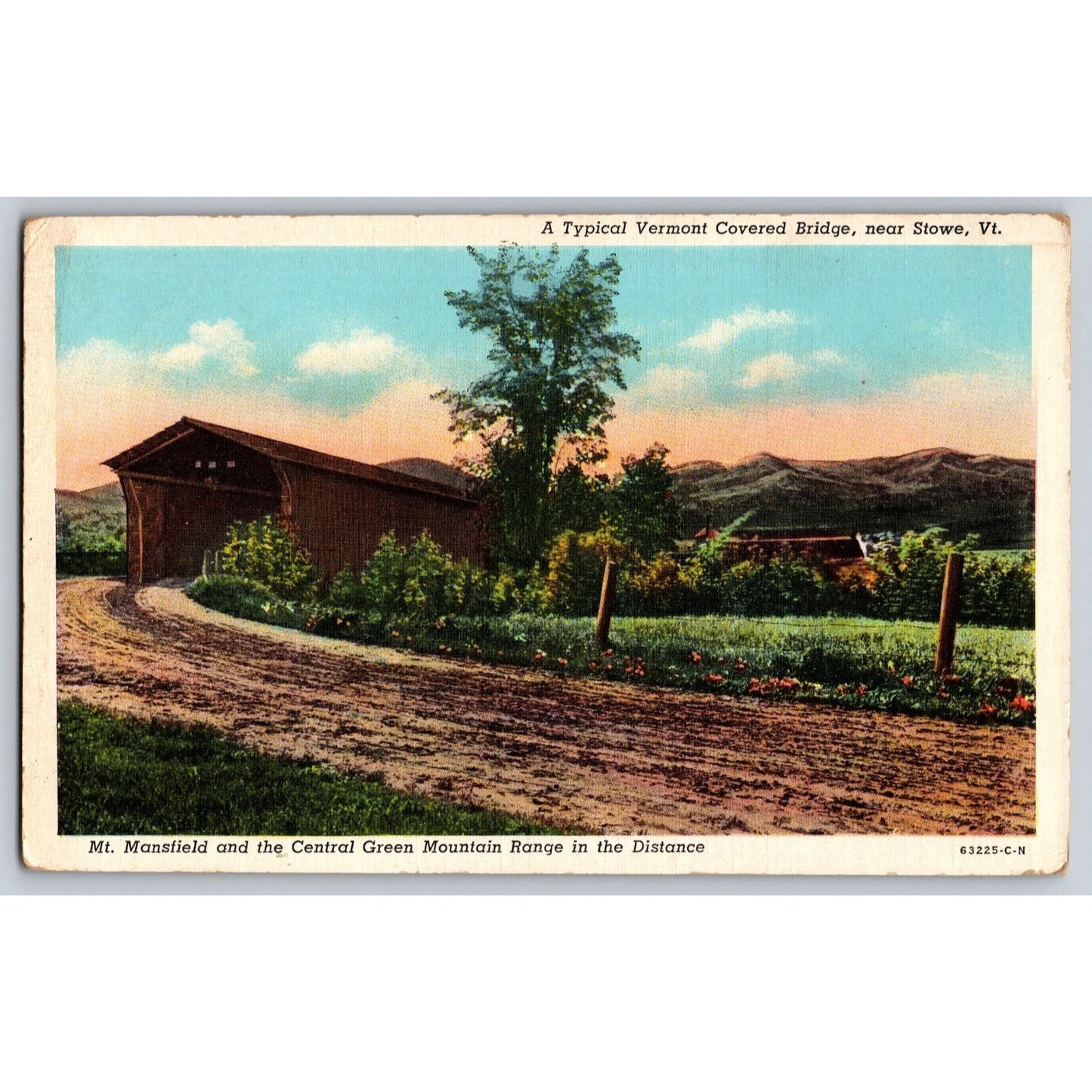 Stowe Vermont VT Covered Bridge White Border Postcard Unused Curteich