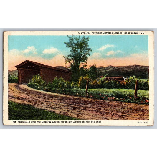 Stowe Vermont VT Covered Bridge White Border Postcard Unused Curteich