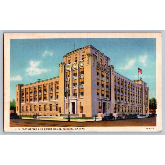 Wichita KS Kansas US Post Office & Courthouse Linen Postcard Unused
