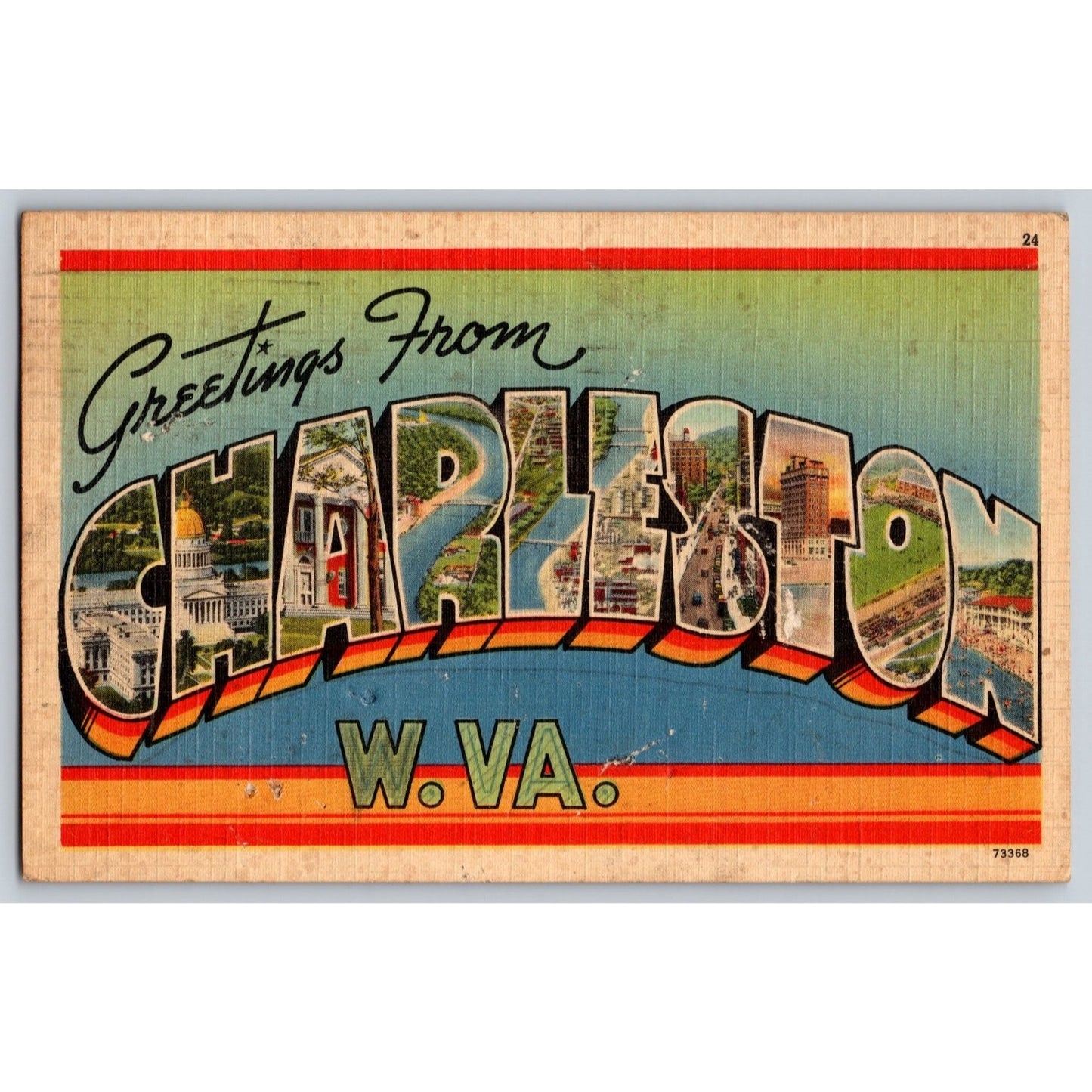 Charleston WV West Virginia Large Letter Greetings 1943 Linen Postcard AW Smith