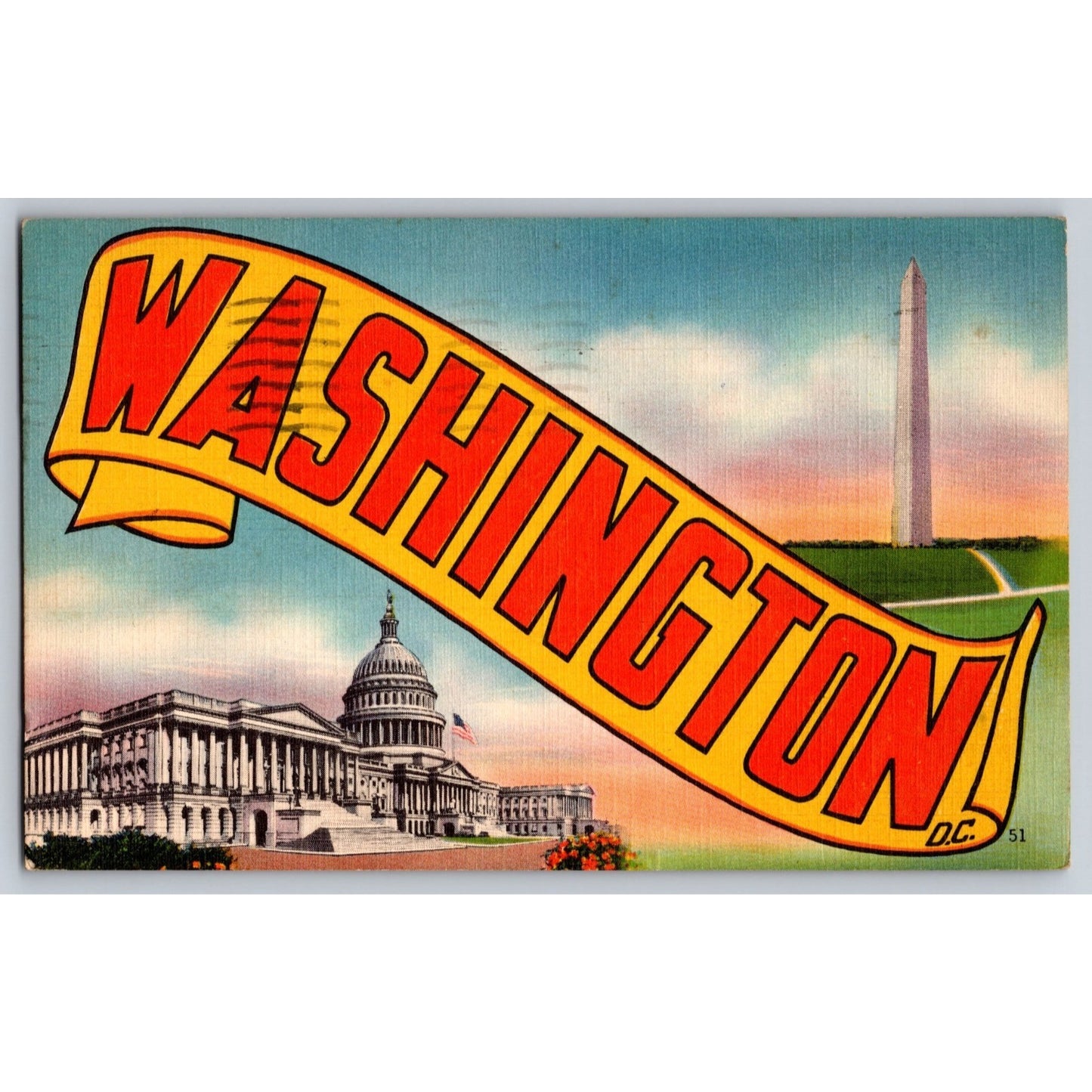 Washington DC District of Columbia Large Letter 1940s Linen Postcard Used