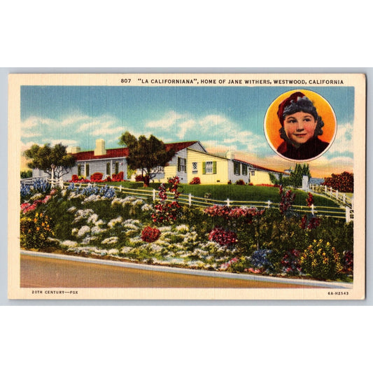 Westwood CA California La Californiana Home of Jane Withers 1930s Postcard