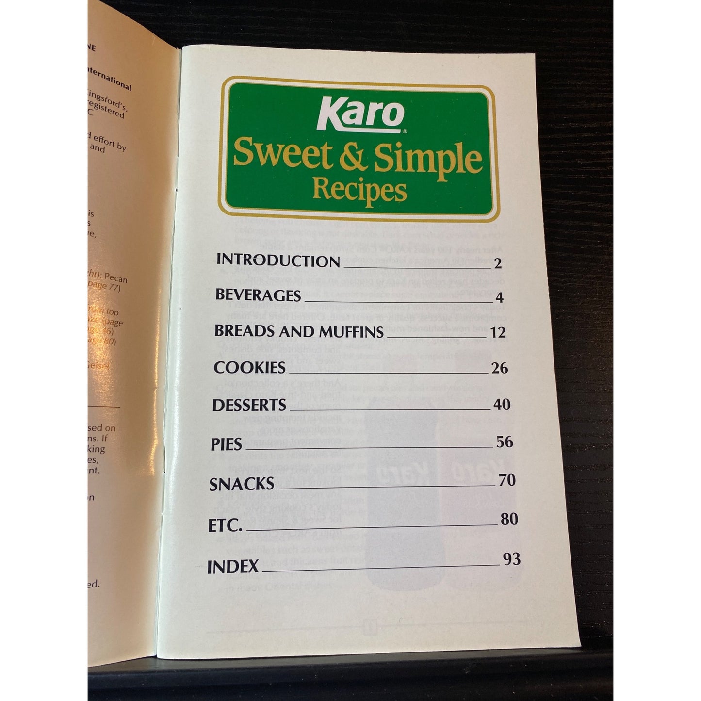 Karo Syrup Sweet & Simple Favorite Brand Name Recipes 1992 Cookbook Booklet