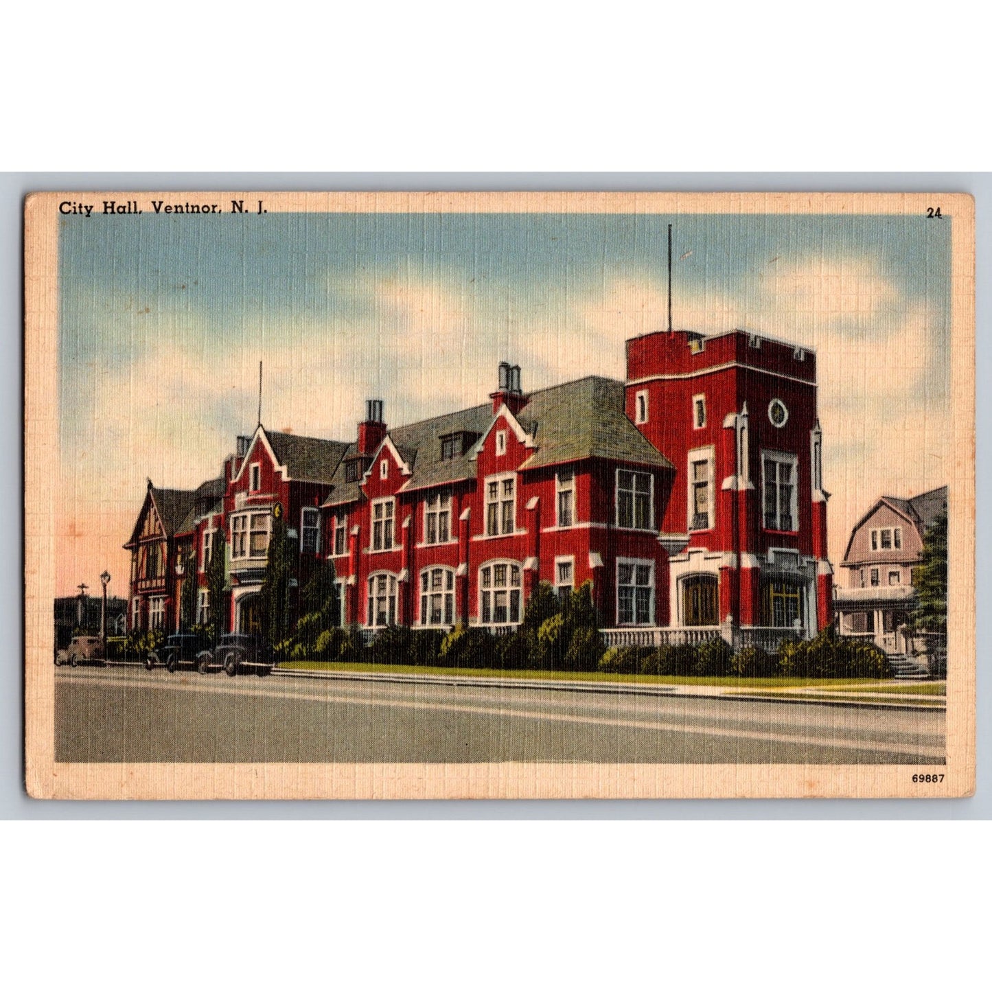 Ventnor NJ New Jersey City Hall 1942 White Border Postcard Used