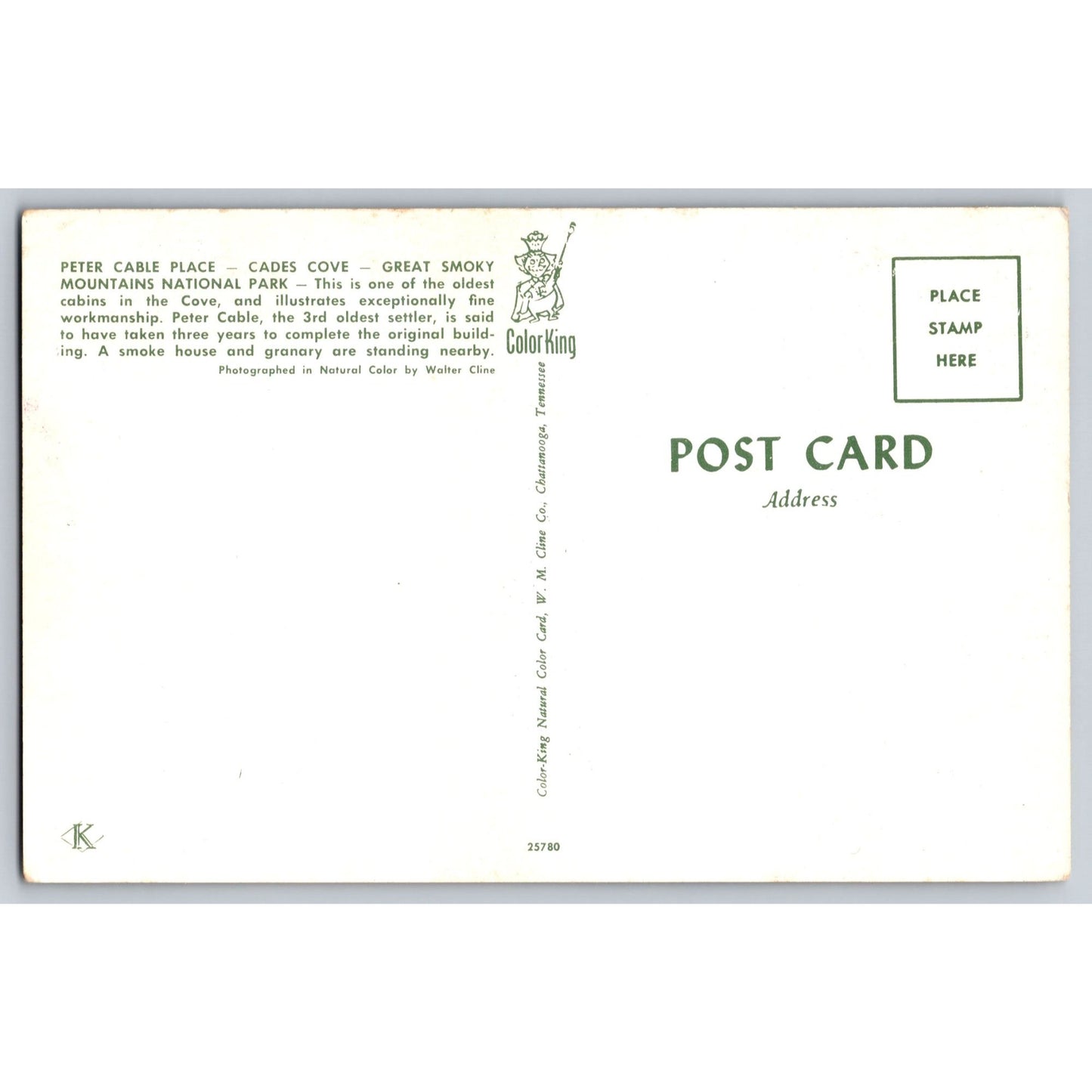 Cades Cove Great Smoky Mountains TN Peter Cable Place Postcard Color-King