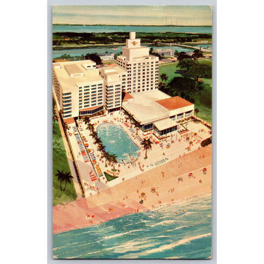 Miami Beach FL Florida Cadillac Hotel Cabana Club Illustrated 1956 Postcard Used