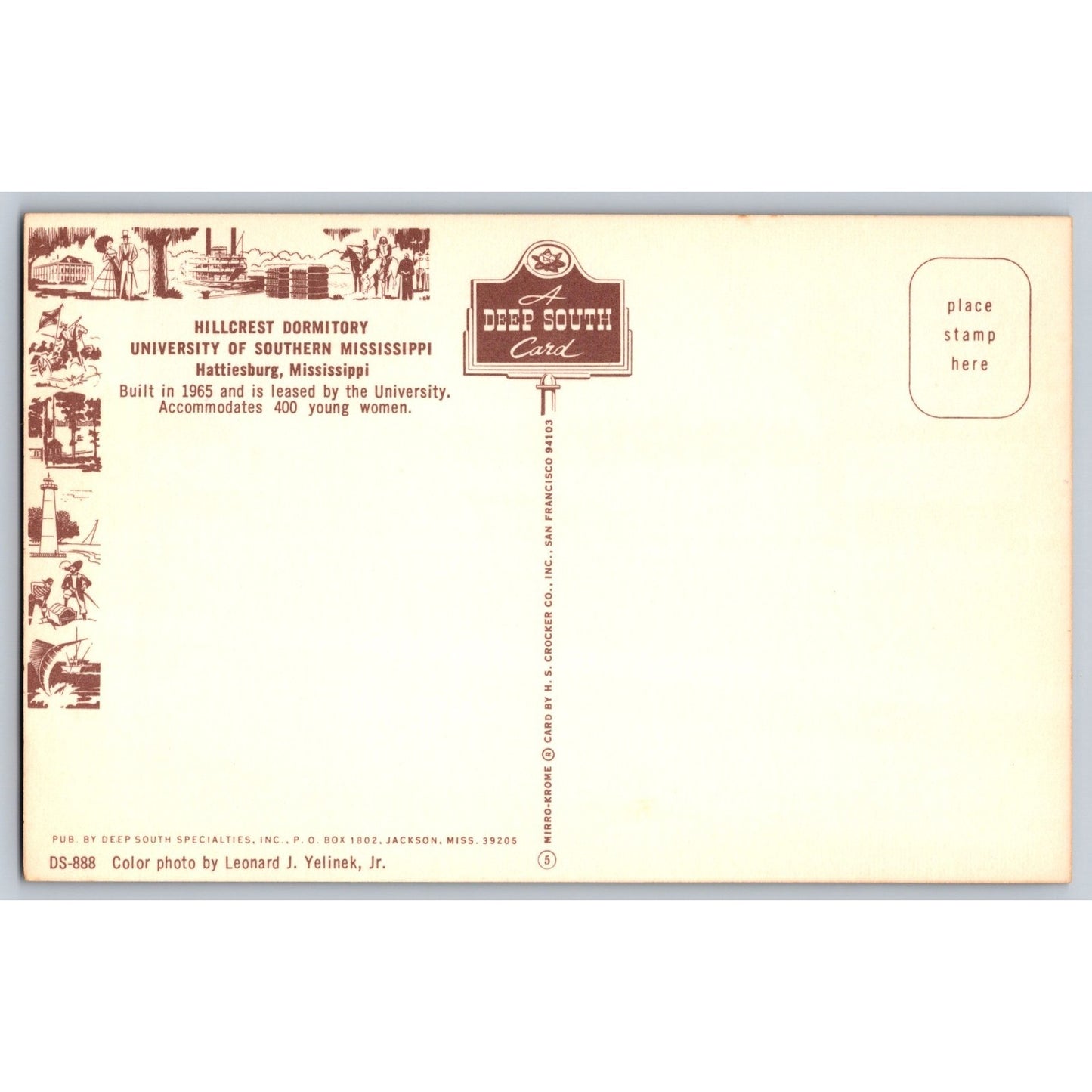 Hattiesburg MS Mississippi University of Southern Miss Hillcrest Dorms Postcard