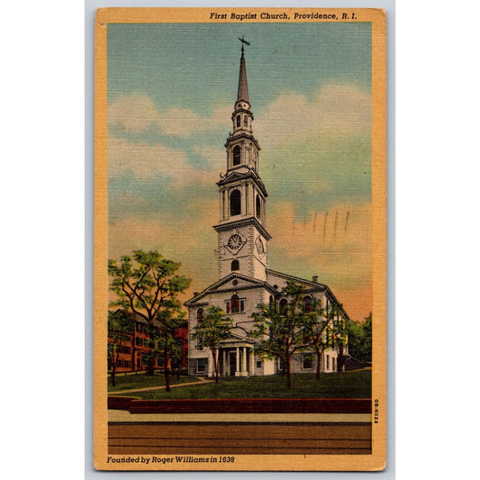 Providence RI Rhode Island First Baptist Church Roger Williams Linen Postcard