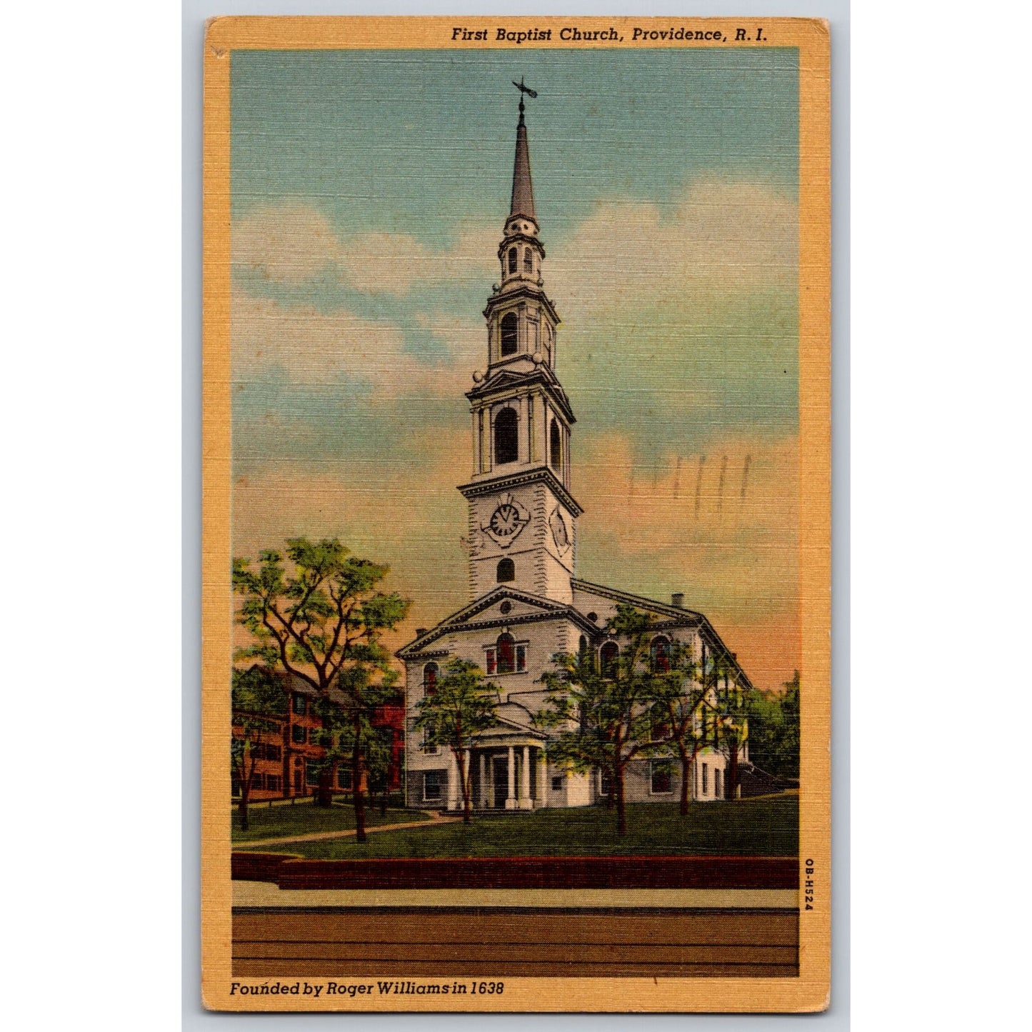 Providence RI Rhode Island First Baptist Church Roger Williams Linen Postcard