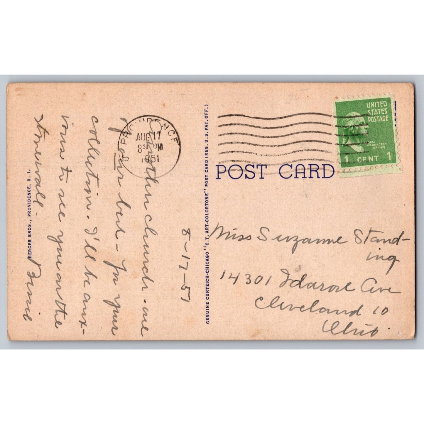 Providence RI Rhode Island First Baptist Church Roger Williams Linen Postcard