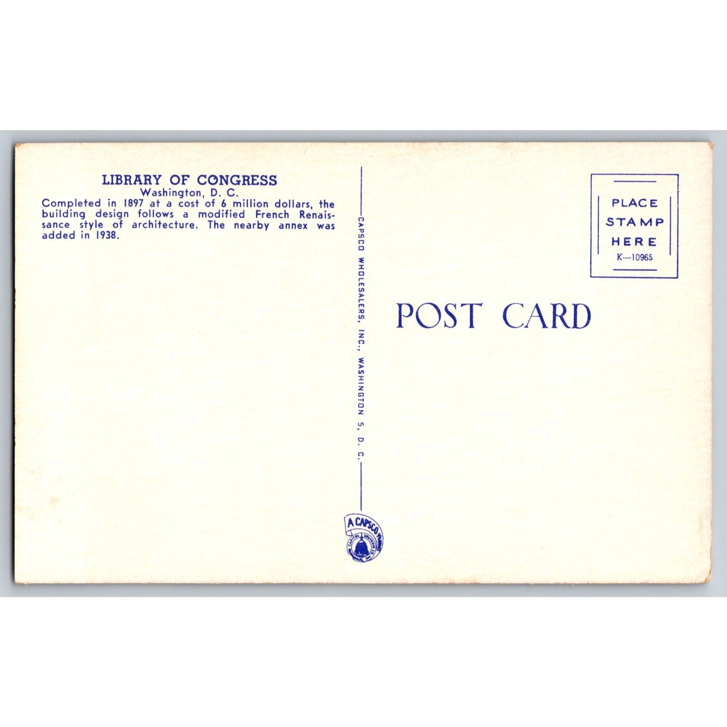 Washington DC Library Of Congress Chrome Postcard Unused