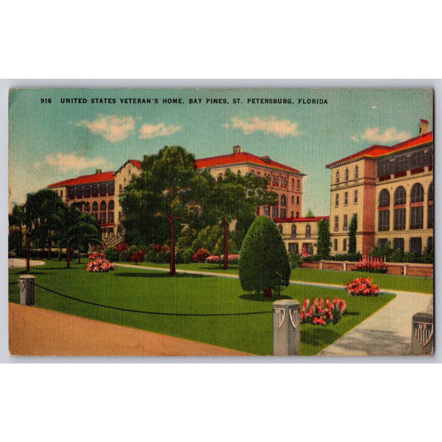St Petersburg Fl Florida Bay Pines Veterans Home 1930s Linen Postcard Used