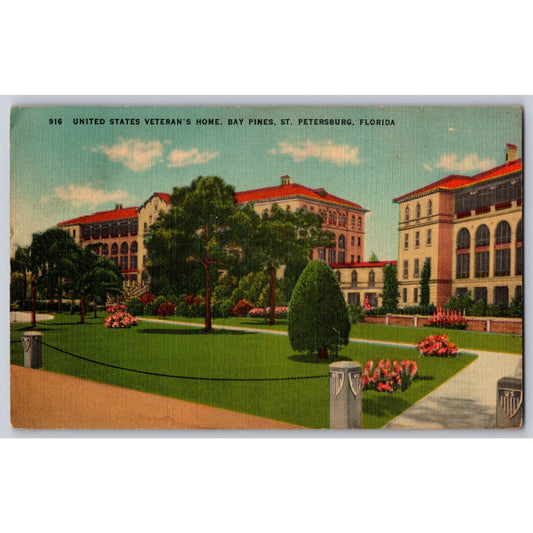 St Petersburg Fl Florida Bay Pines Veterans Home 1930s Linen Postcard Used