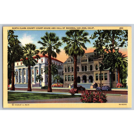 San Jose CA California Santa Clara County Court House Linen Postcard Unused