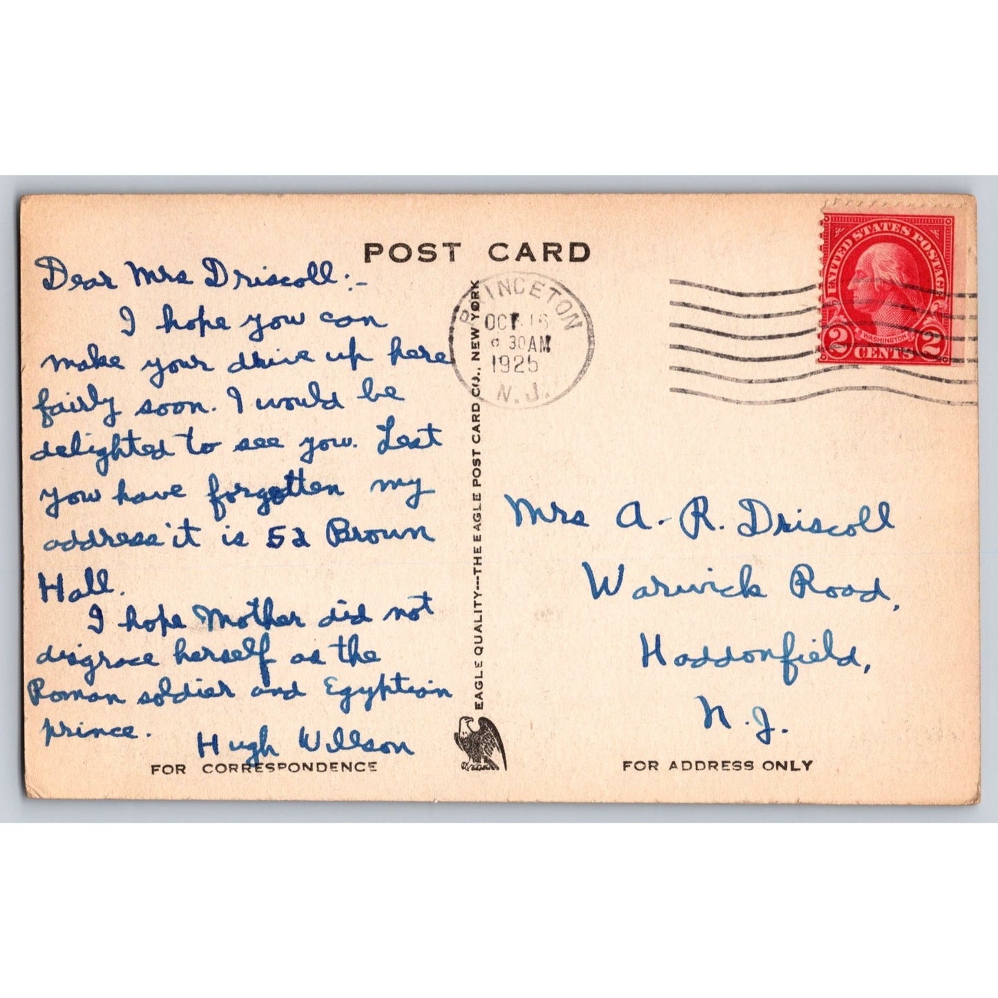 Princeton NJ New Jersey Theological Seminary Hodge Hall 1925 Postcard Used