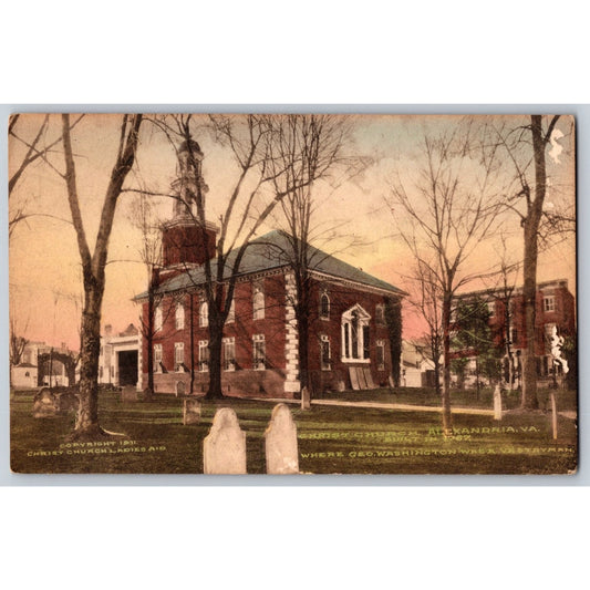 Alexandria VA Virginia Christ Church 1931 Hand Colored Divided Postcard