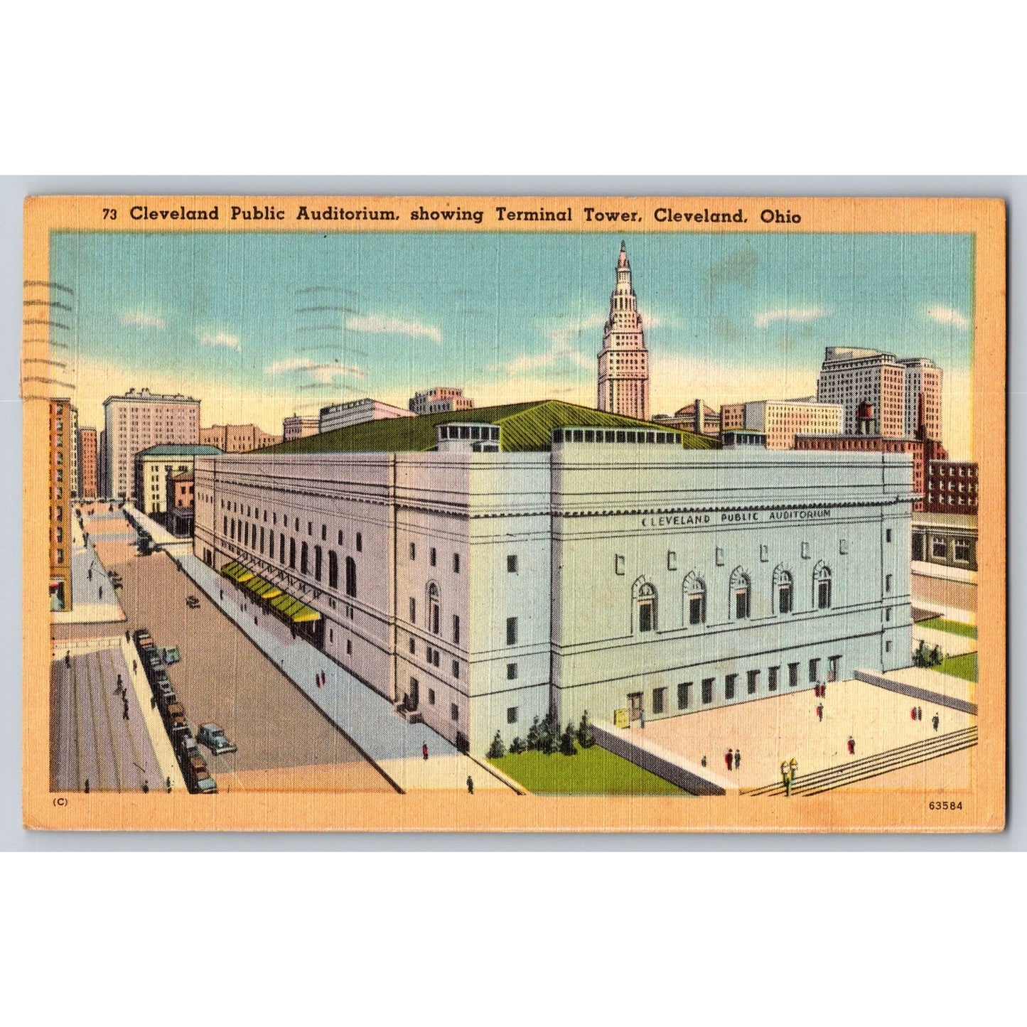 Cleveland OH Ohio Public Auditorium Terminal Tower Linen Postcard Used