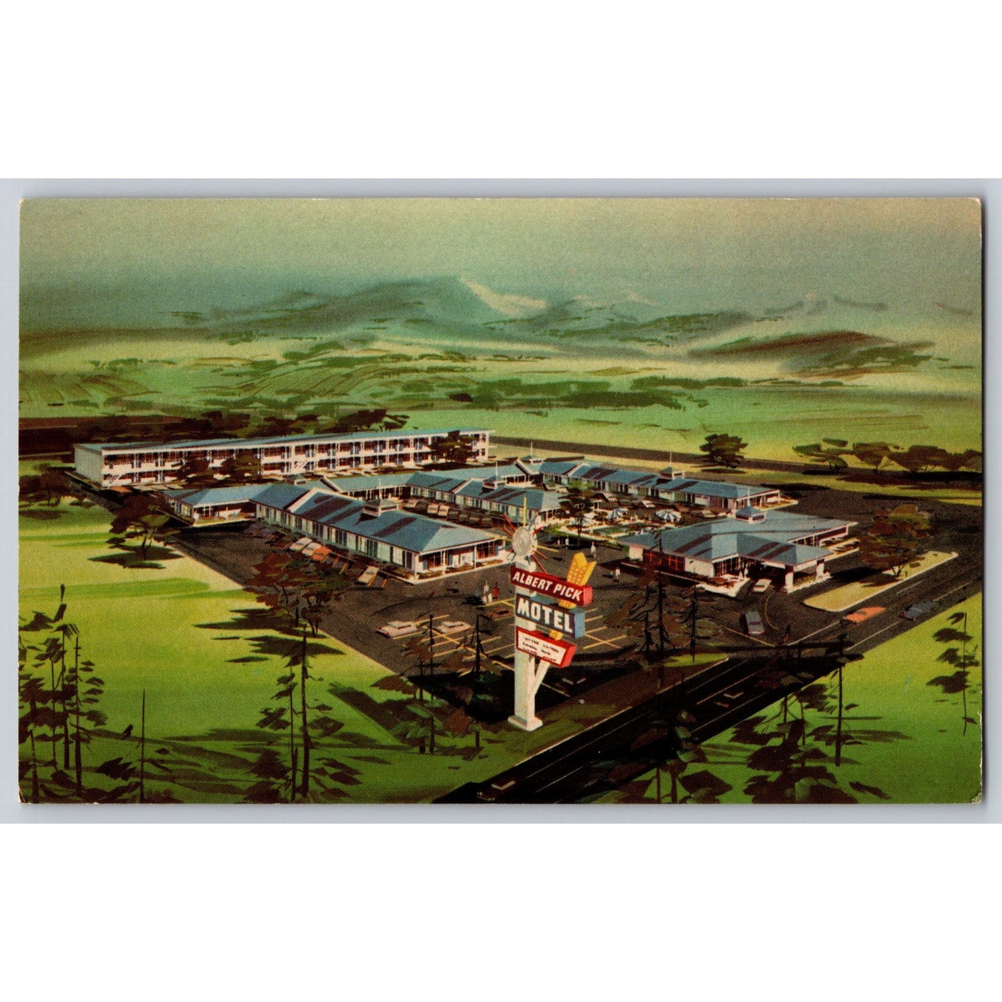 Chattanooga TN Tennessee Albert Pick Motel Illustrated Chrome Postcard Unused