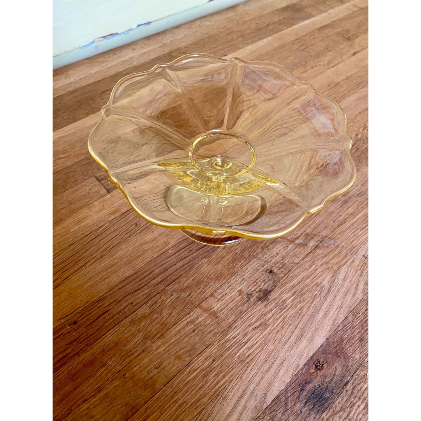 Fostoria Fairfax Yellow Glass Pedestal Compote Dish Scalloped Edge Decorative Tableware