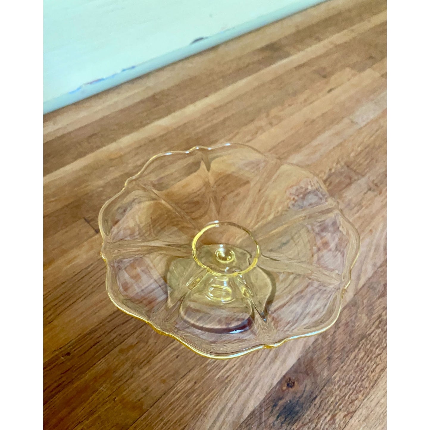 Fostoria Fairfax Yellow Glass Pedestal Compote Dish Scalloped Edge Decorative Tableware