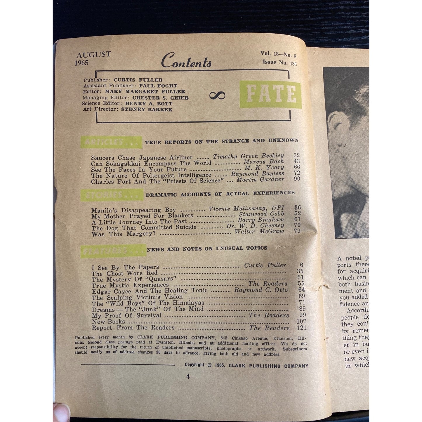 Fate Magazine August 1965 Vol. 18 No. 8 Paranormal & Strange Articles