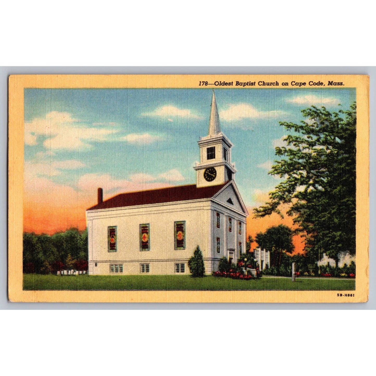 Cape Cod MA Massachusetts Oldest Baptist Church Linen Postcard Unused